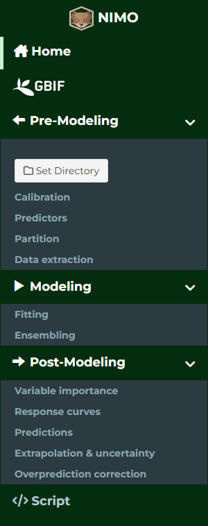 nimo sidebar menus