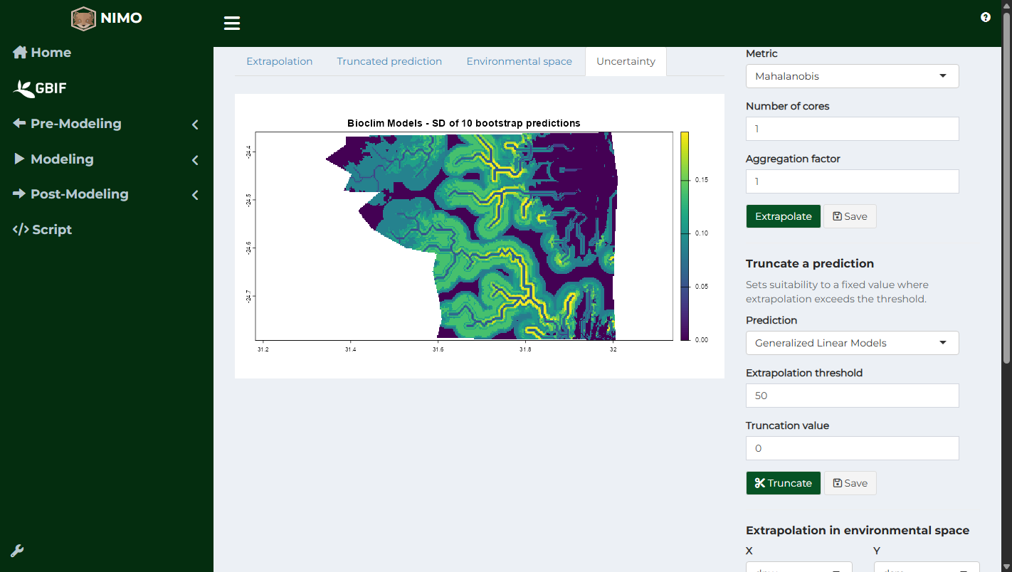 Bootstrap uncertainty map of a Bioclim model