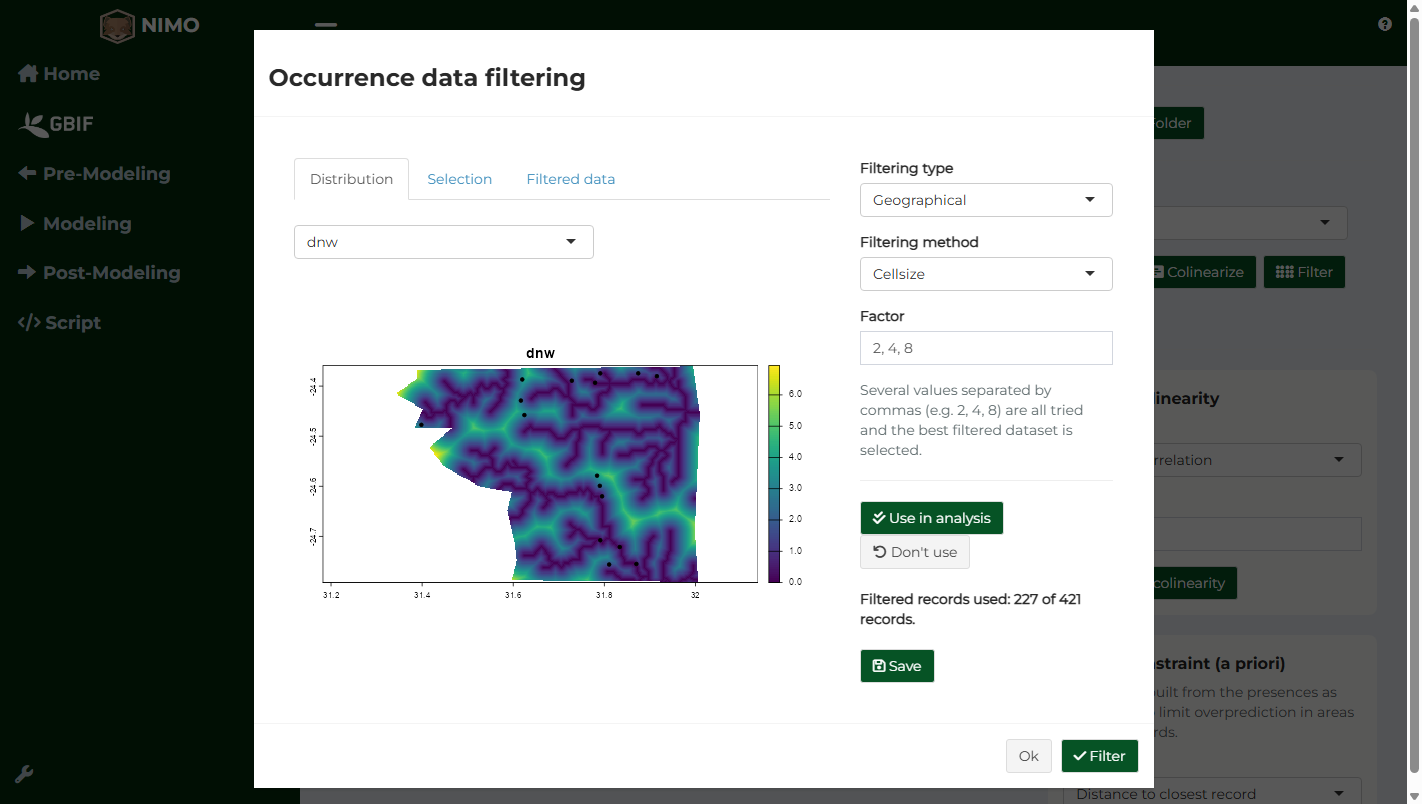 Filtered records used in the analysis